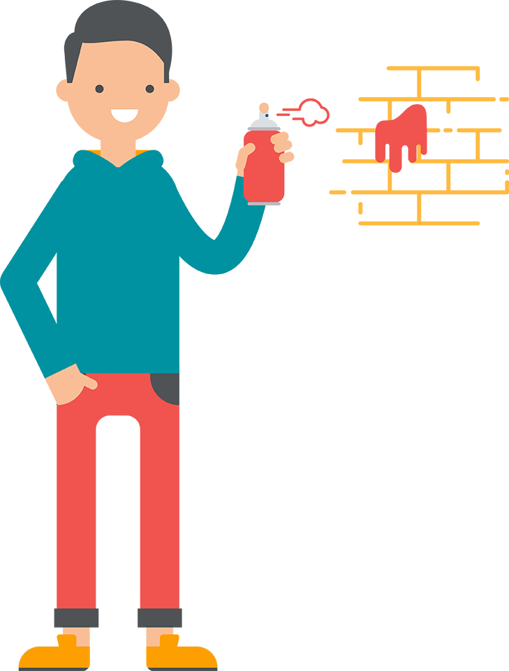 Cartoon illustration of a man holding a can of spray paint 