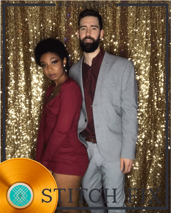 A couple dances in the Gif Booth at an event sponsored by Stitch Fix