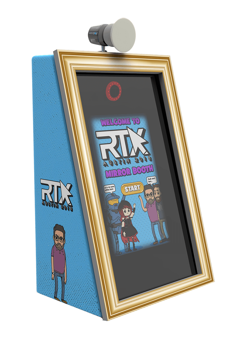 Magic Mirror Photo Booth with Blue Vinyl Wrap for RTX Austin